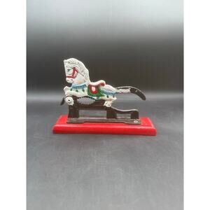 Vintage Cast Iron Painted Horse Nutcracker on Wooden Base (Used)